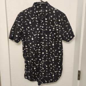 Molokai Surf Co Black Beach Novelty Print Button Down Hawaiian Shirt